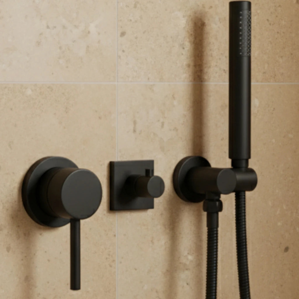 Robinet douche salle de bain douchette mitigeur rond - Noir - Laiton