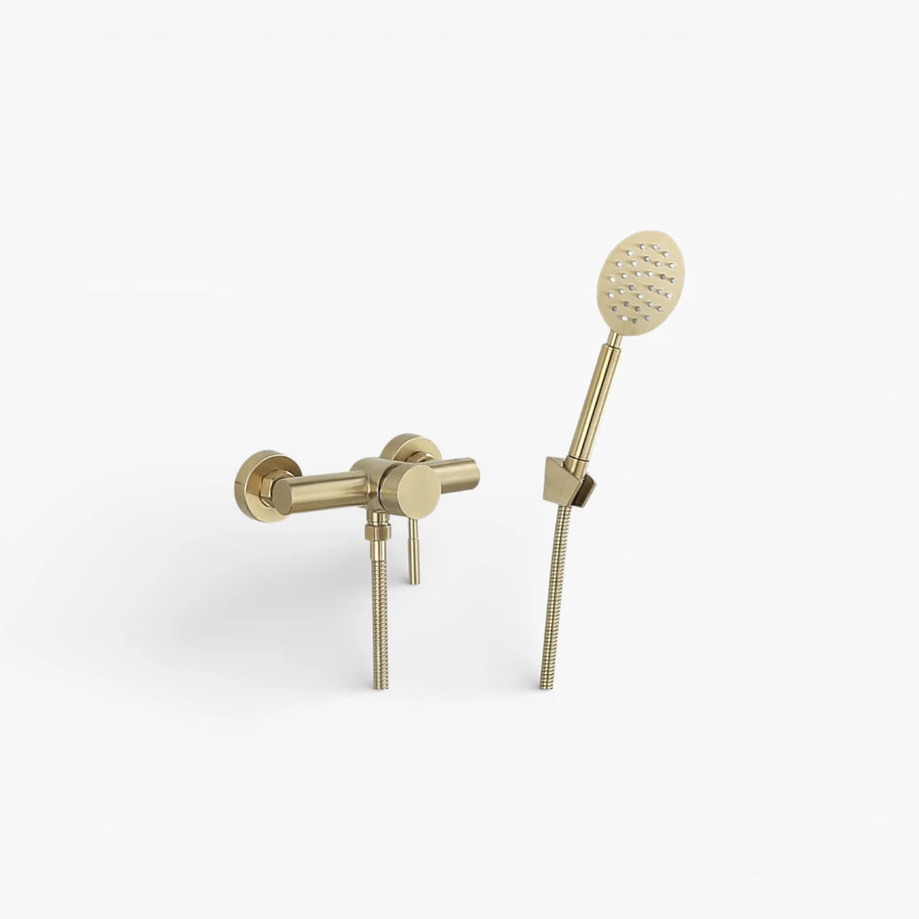 Robinet douche salle de bain mitigeur douchette ronde - Doré - Laiton