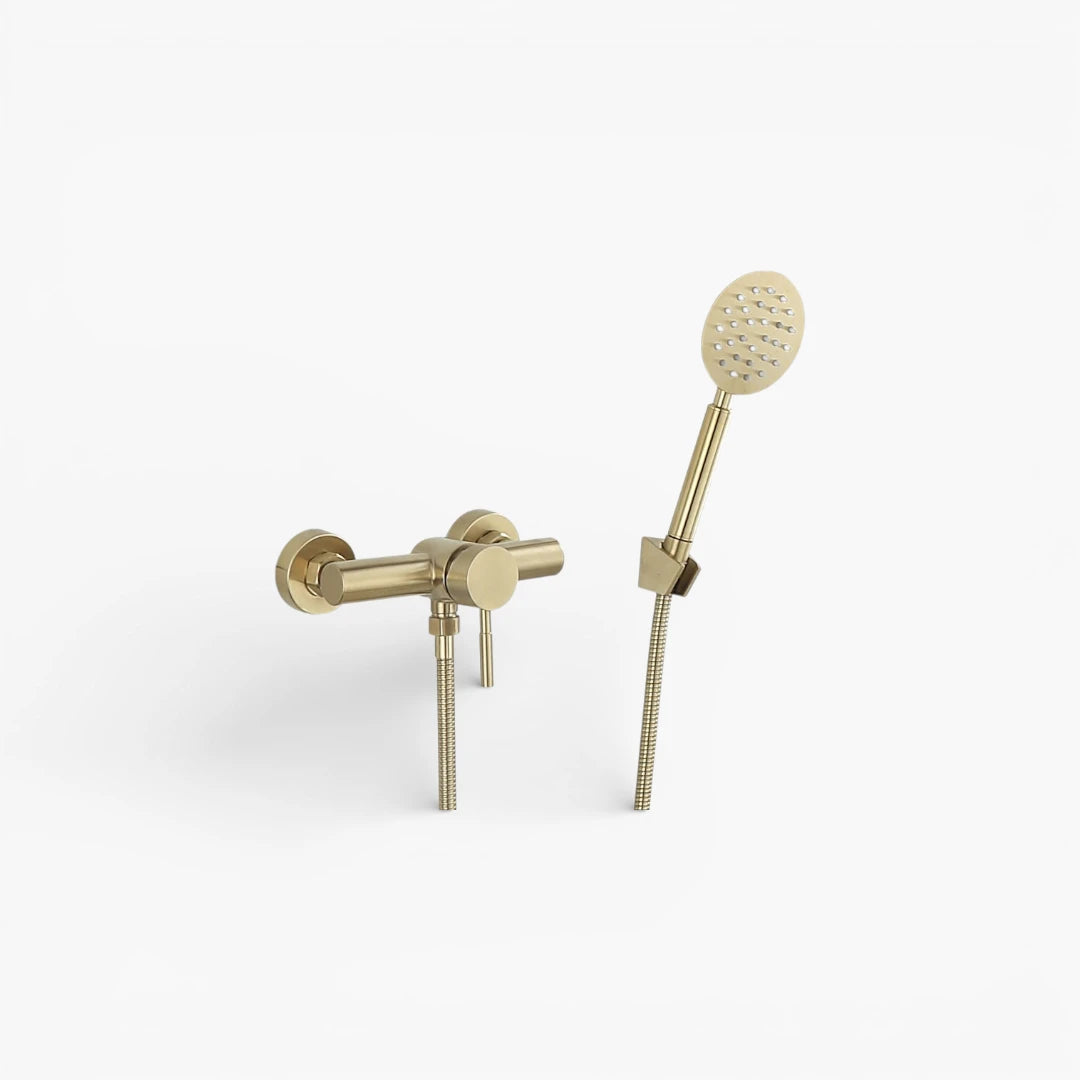 Robinet douche salle de bain mitigeur douchette ronde - Doré - Laiton