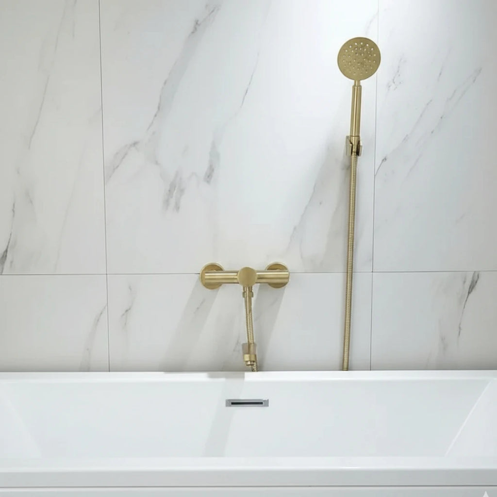 Robinet douche salle de bain mitigeur douchette ronde - Doré - Laiton