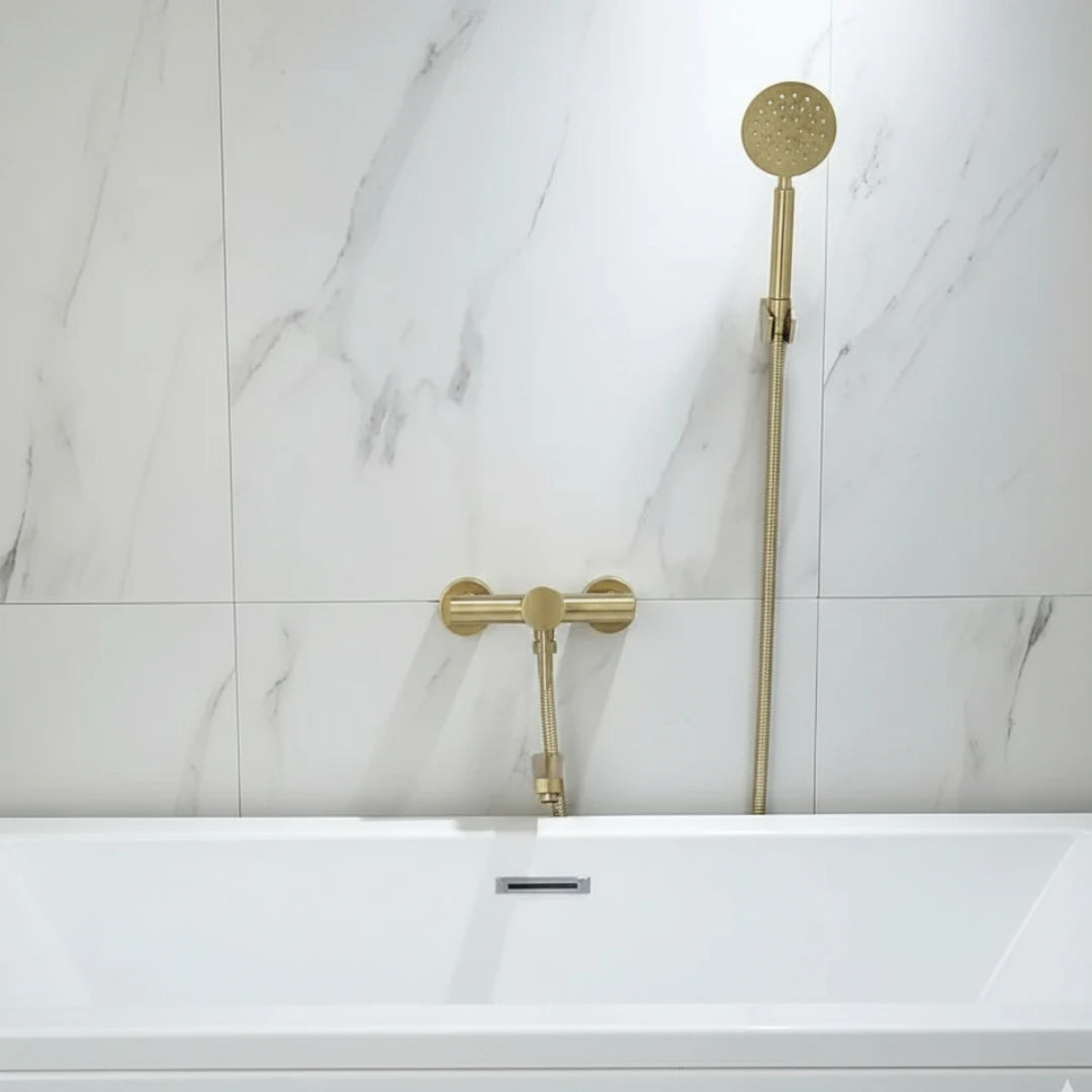 Robinet douche salle de bain mitigeur douchette ronde - Doré - Laiton
