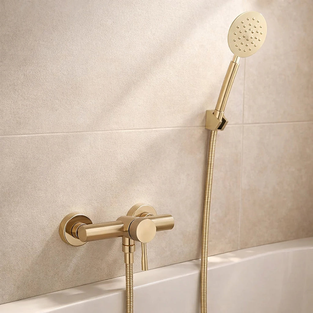 Robinet douche salle de bain mitigeur douchette ronde - Doré - Laiton