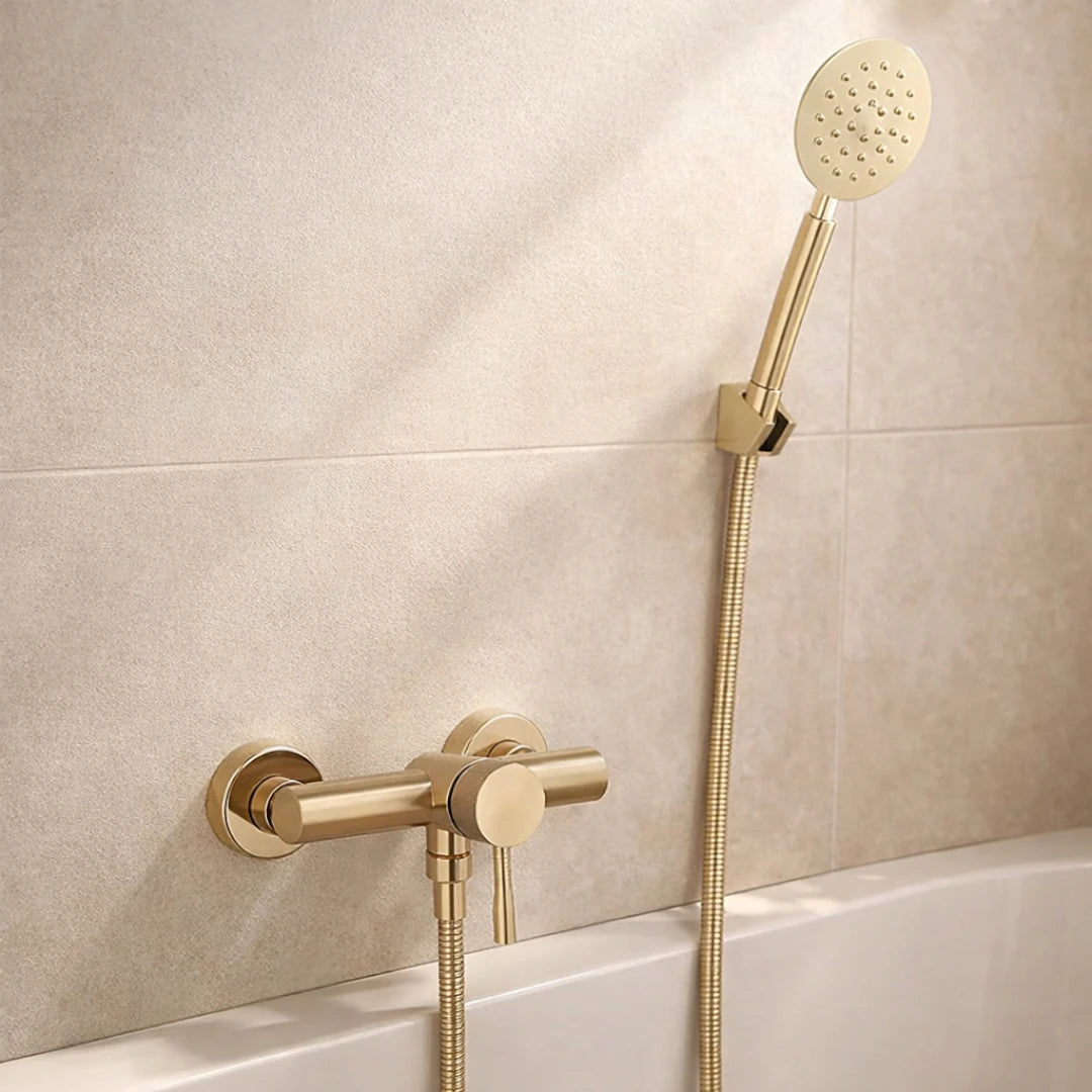 Robinet douche salle de bain mitigeur douchette ronde - Doré - Laiton