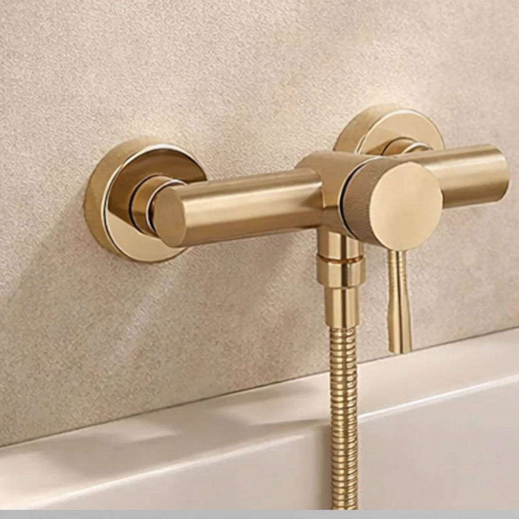 Robinet douche salle de bain mitigeur douchette ronde - Doré - Laiton