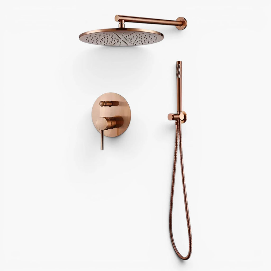 Robinet douche salle de bain rond mural encastrable - Doré rose - Laiton