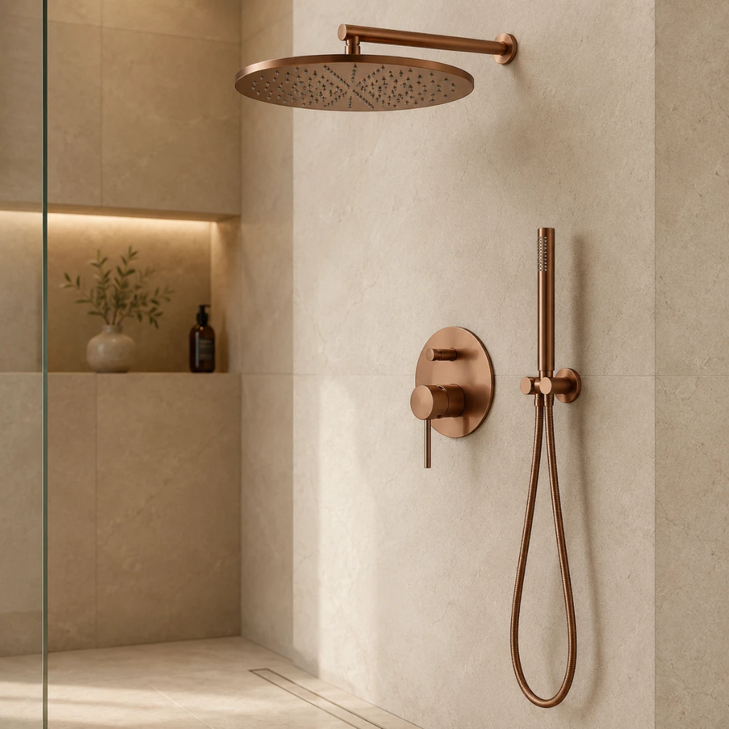 Robinet douche salle de bain rond mural encastrable - Doré rose - Laiton