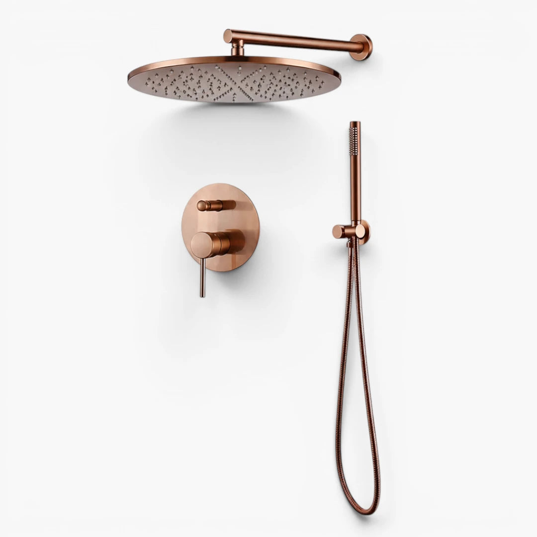 Robinet douche salle de bain rond mural encastrable - Doré rose - Laiton