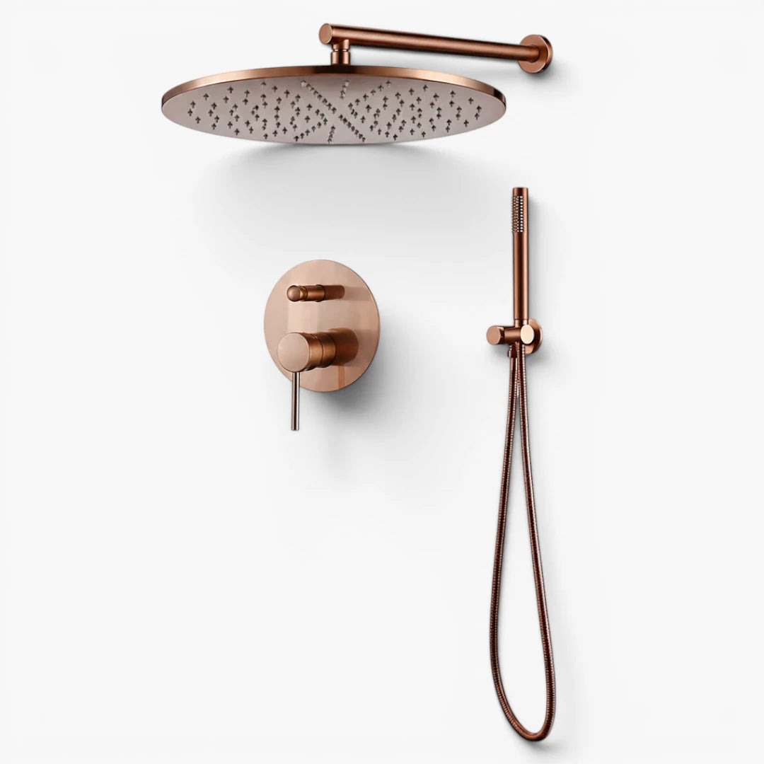 Robinet douche salle de bain rond mural encastrable - Doré rose - Laiton