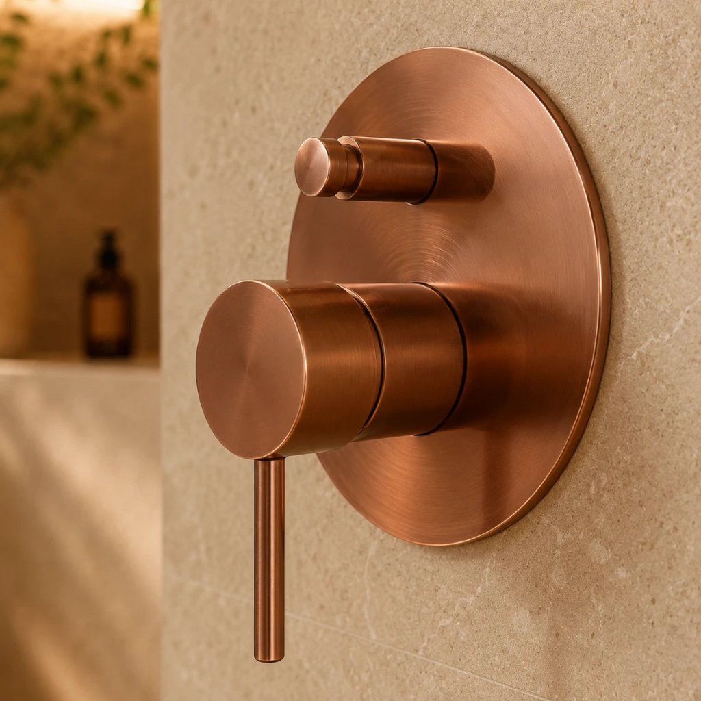 Robinet douche salle de bain rond mural encastrable - Doré rose - Laiton