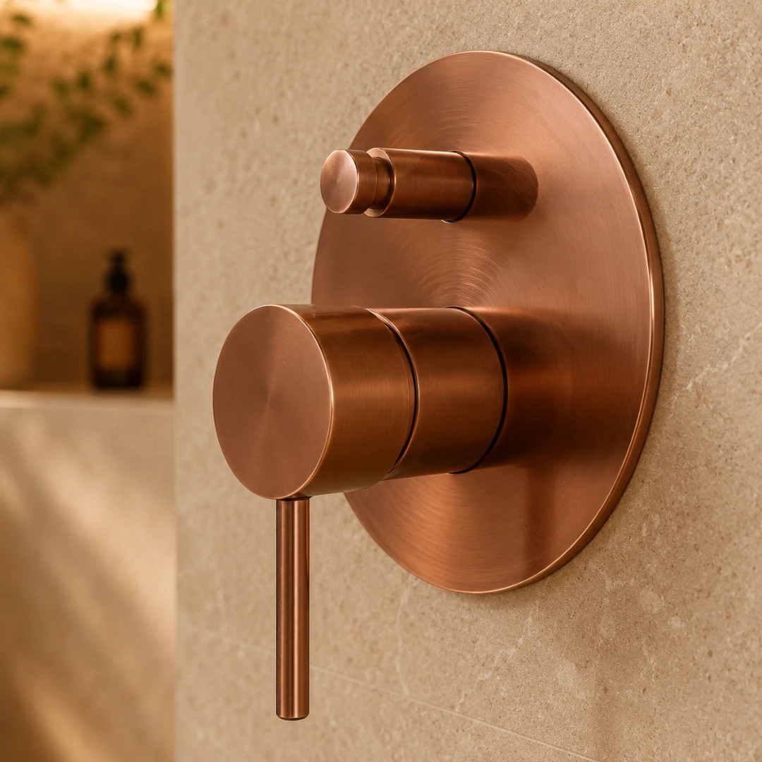Robinet douche salle de bain rond mural encastrable - Doré rose - Laiton
