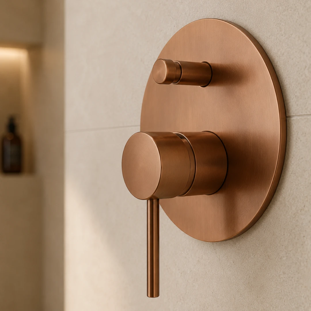 Robinet douche salle de bain rond mural encastrable - Doré rose - Laiton