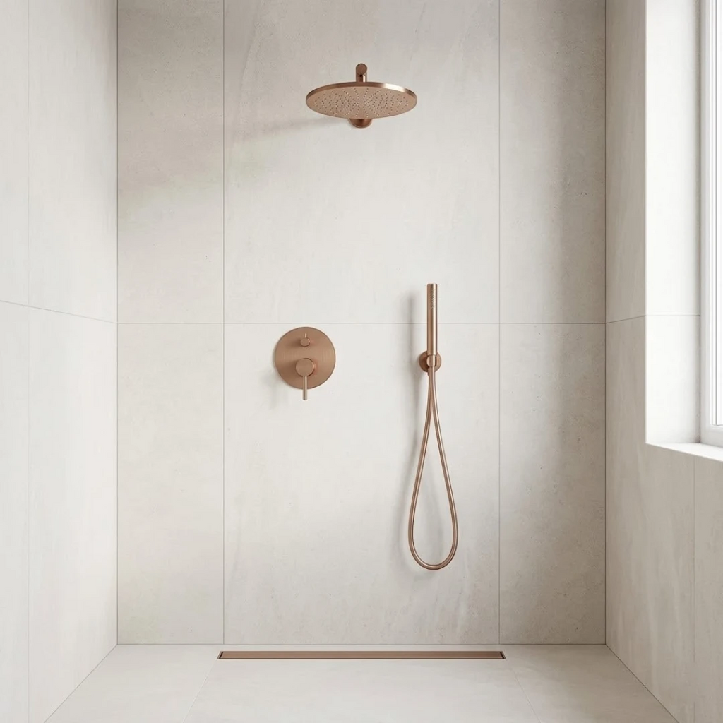 Robinet douche salle de bain rond mural encastrable - Doré rose - Laiton