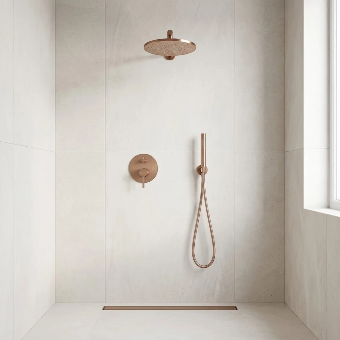 Robinet douche salle de bain rond mural encastrable - Doré rose - Laiton