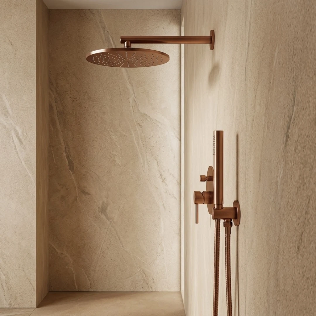 Robinet douche salle de bain rond mural encastrable - Doré rose - Laiton