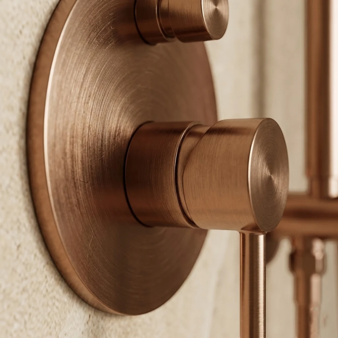 Robinet douche salle de bain rond mural encastrable - Doré rose - Laiton