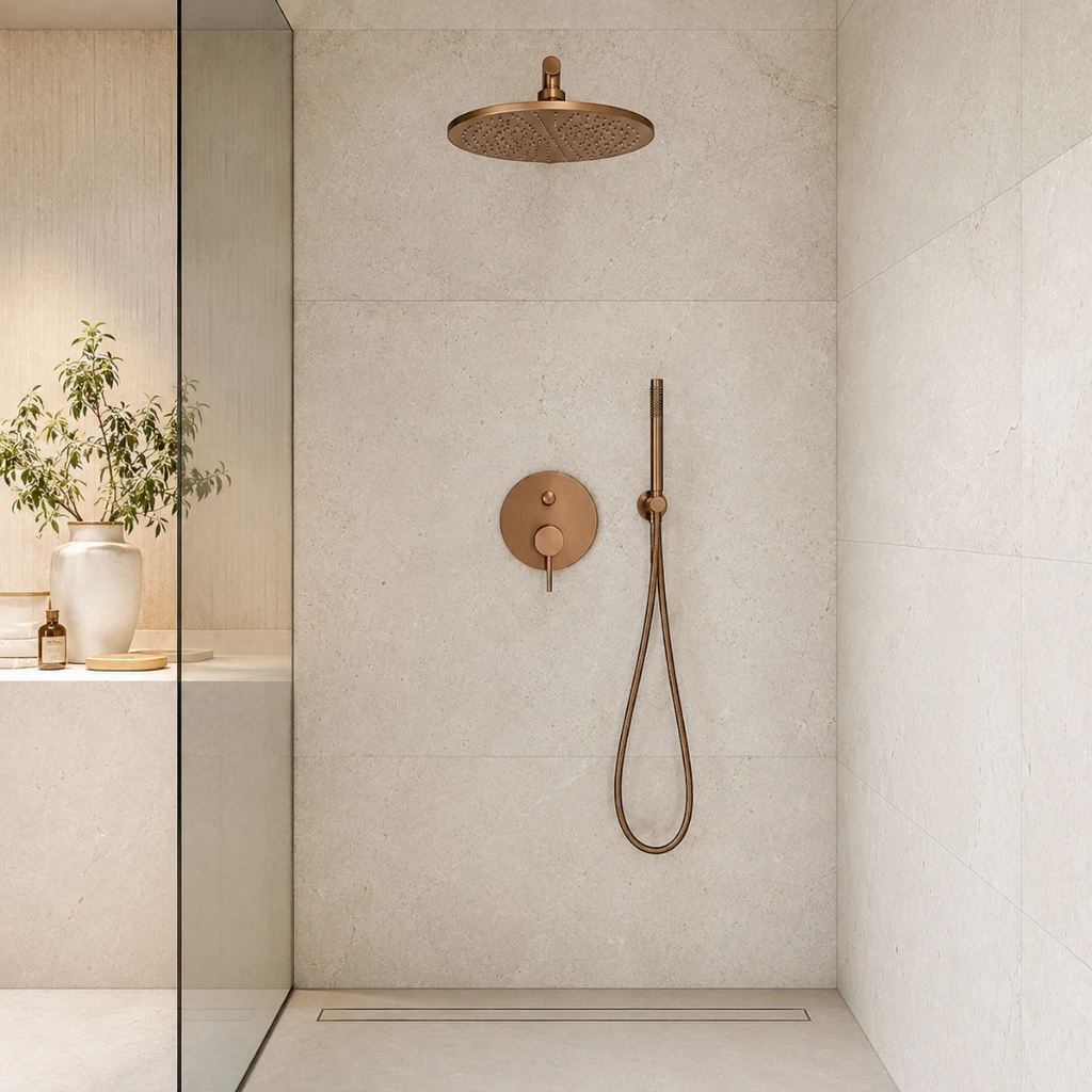Robinet douche salle de bain rond mural encastrable - Doré rose - Laiton