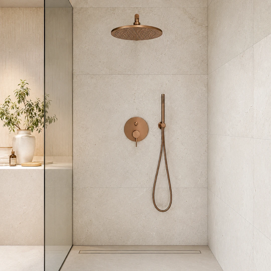 Robinet douche salle de bain rond mural encastrable - Doré rose - Laiton