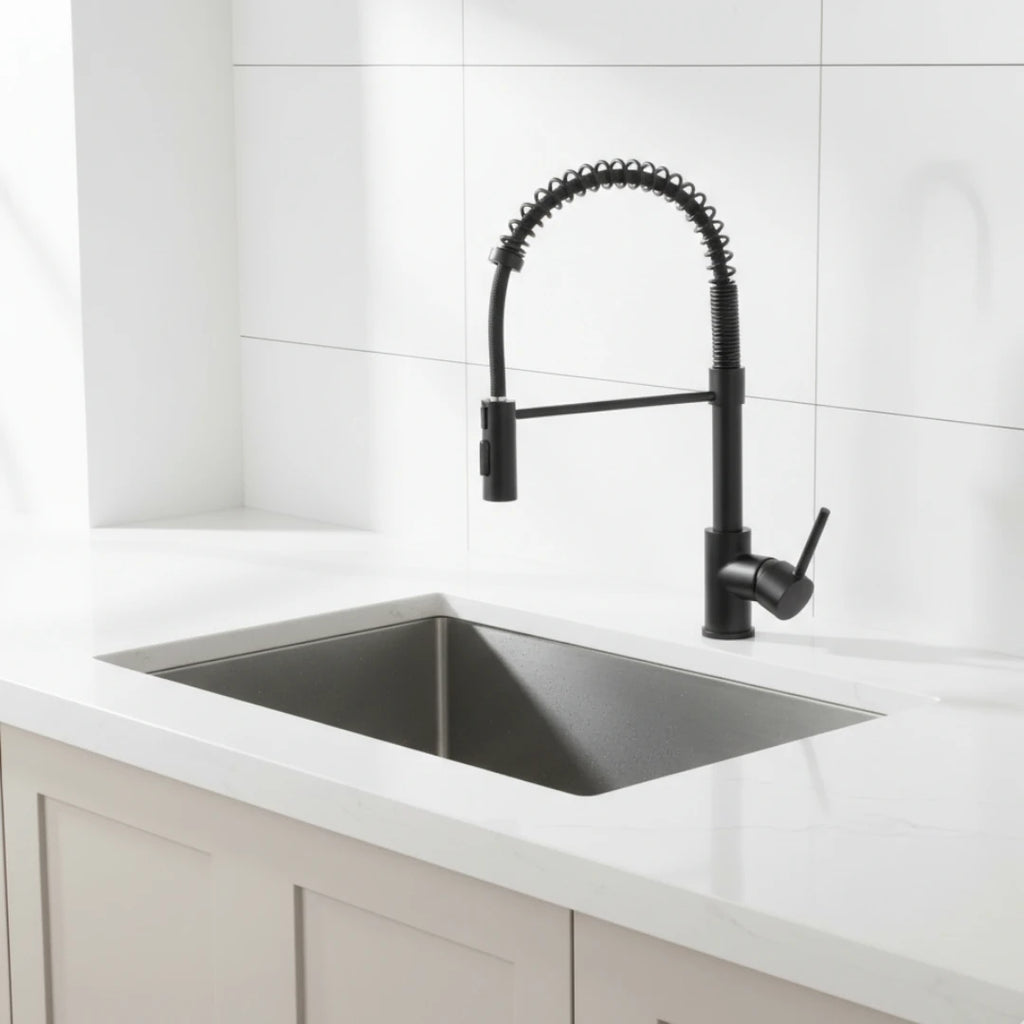 Robinet douchette cuisine évier - Noir mat - Laiton