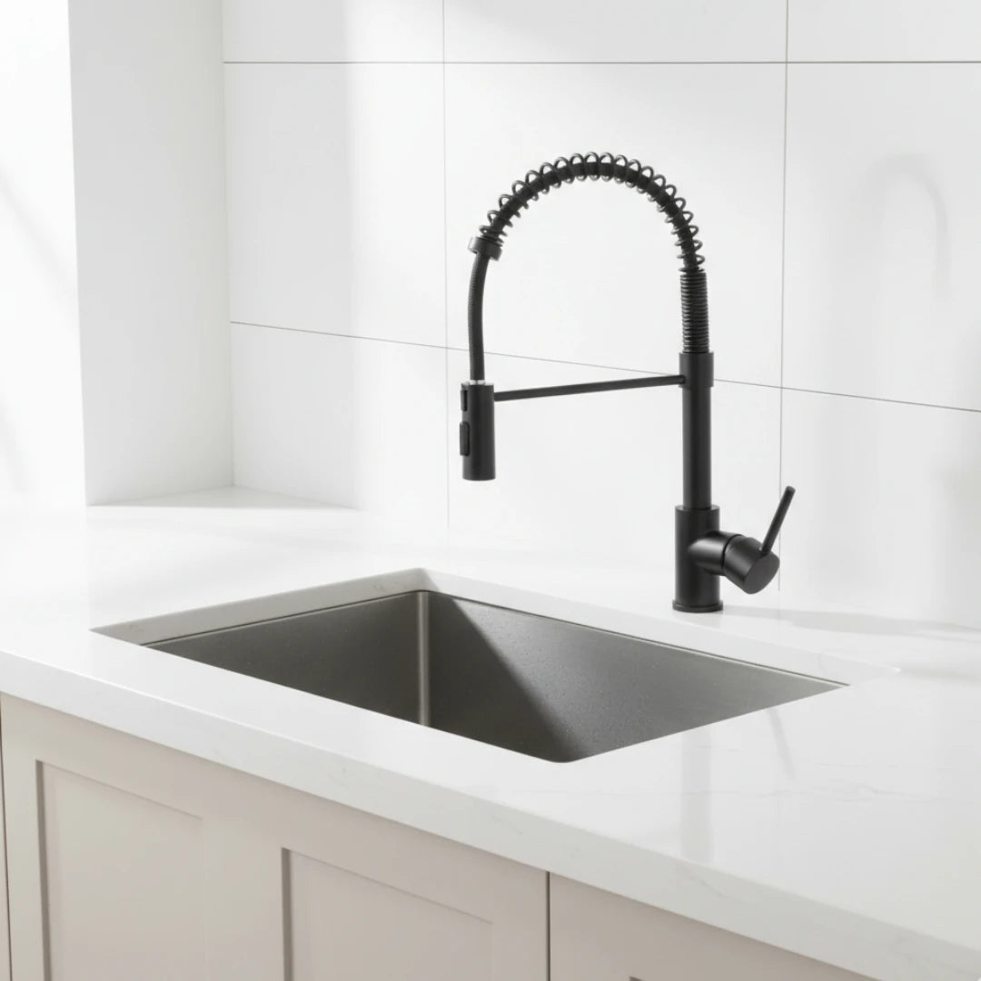 Robinet douchette cuisine évier - Noir mat - Laiton