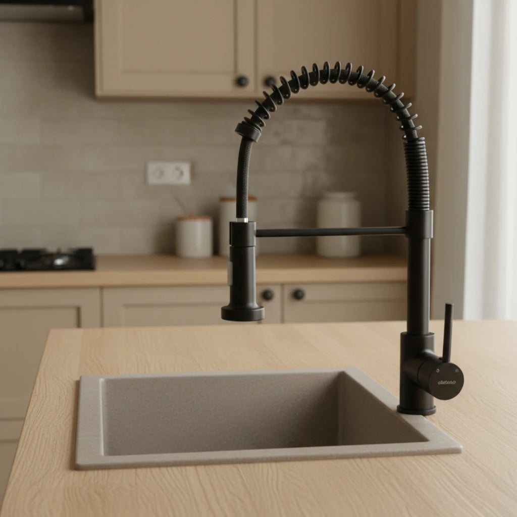 Robinet douchette cuisine évier - Noir mat - Laiton