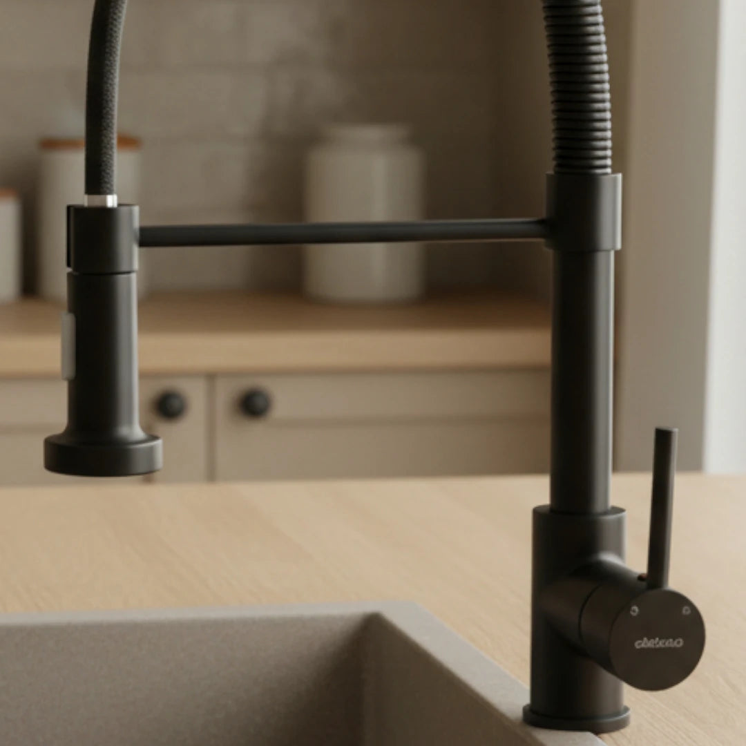 Robinet douchette cuisine évier - Noir mat - Laiton