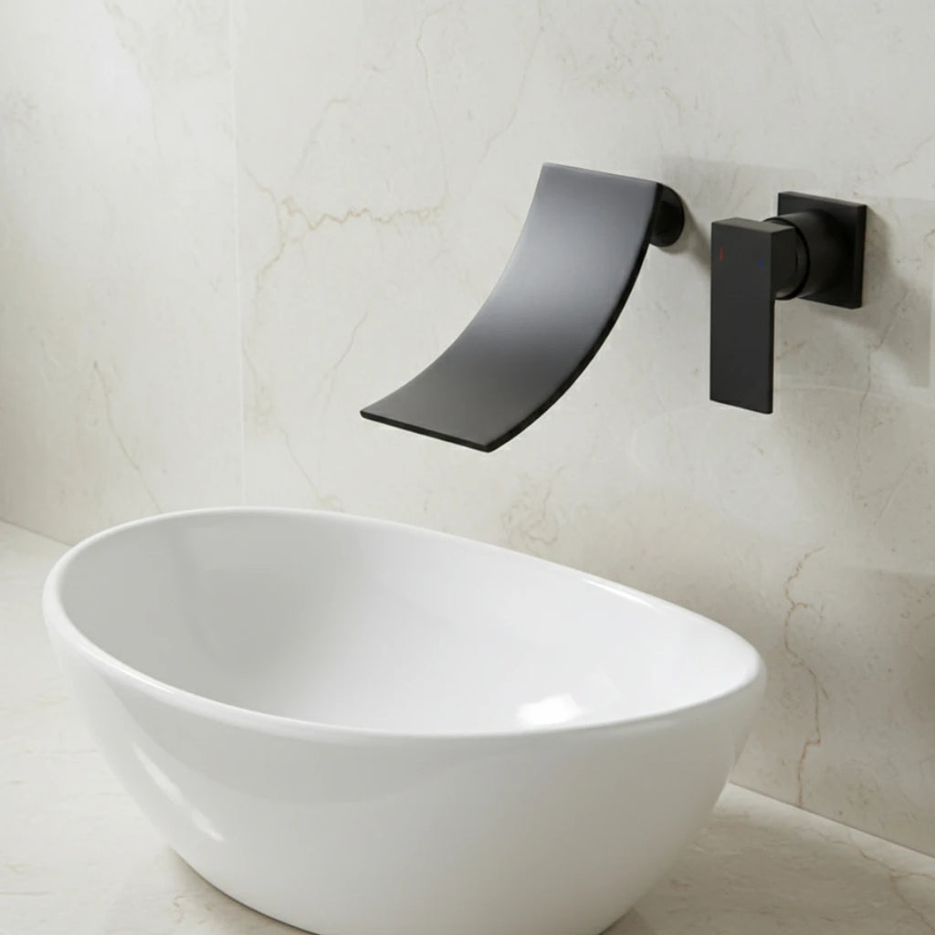 Robinet encastrable mural bec cascade - Noir - Laiton