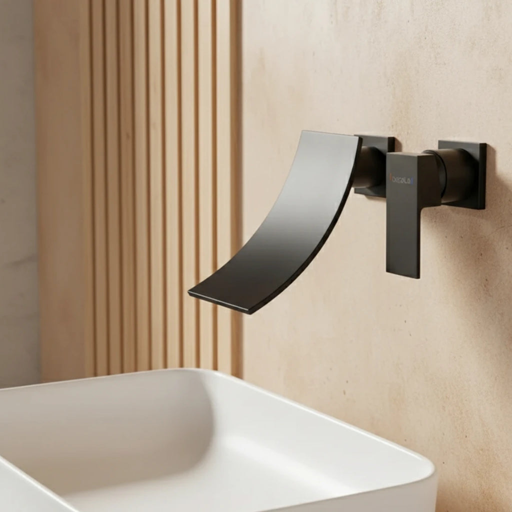 Robinet encastrable mural bec cascade - Noir - Laiton