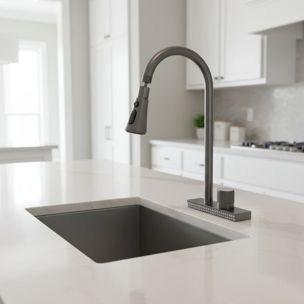 Robinet évier cuisine cascade douchette multijet - Argenté