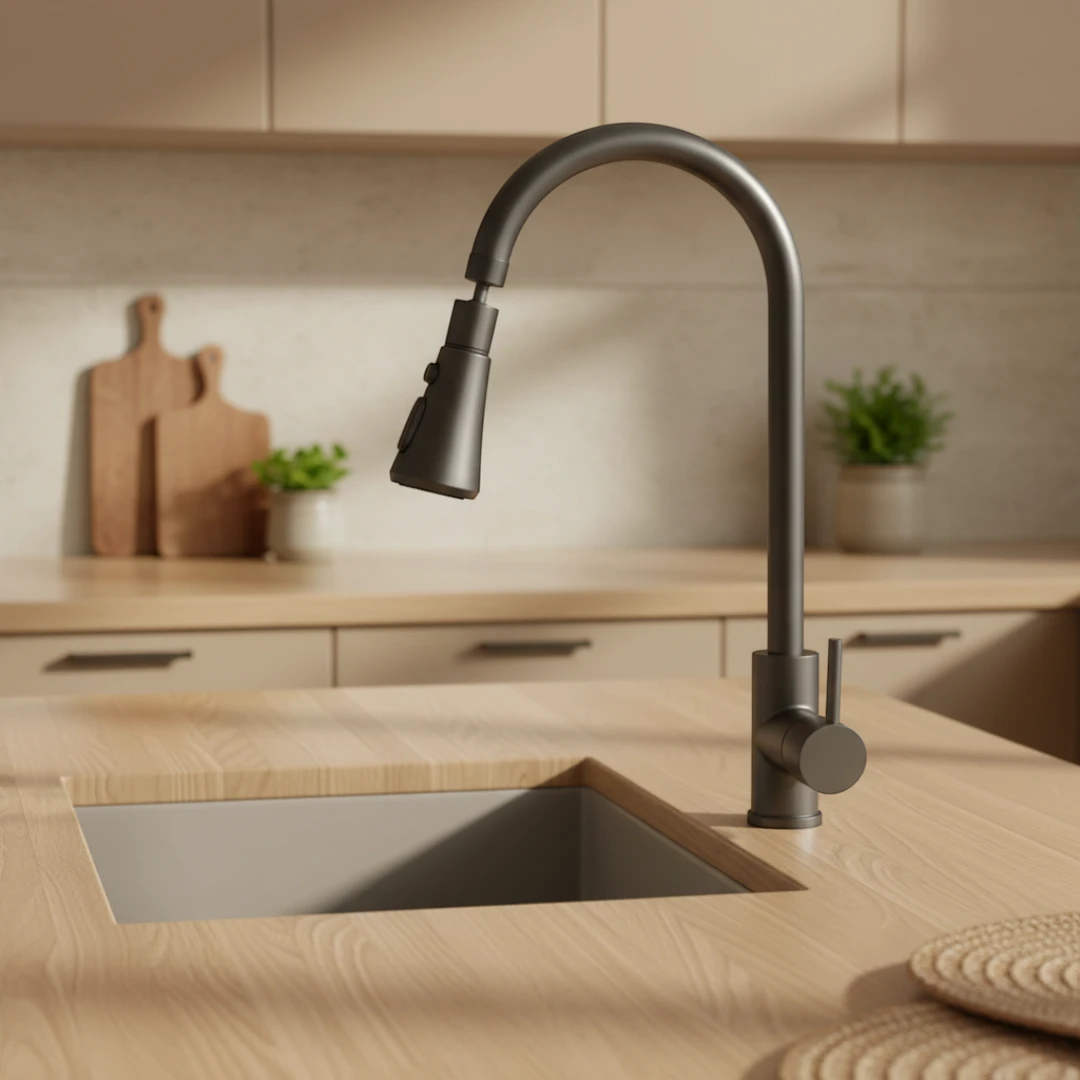 Robinet évier cuisine cascade douchette multijet - Argenté