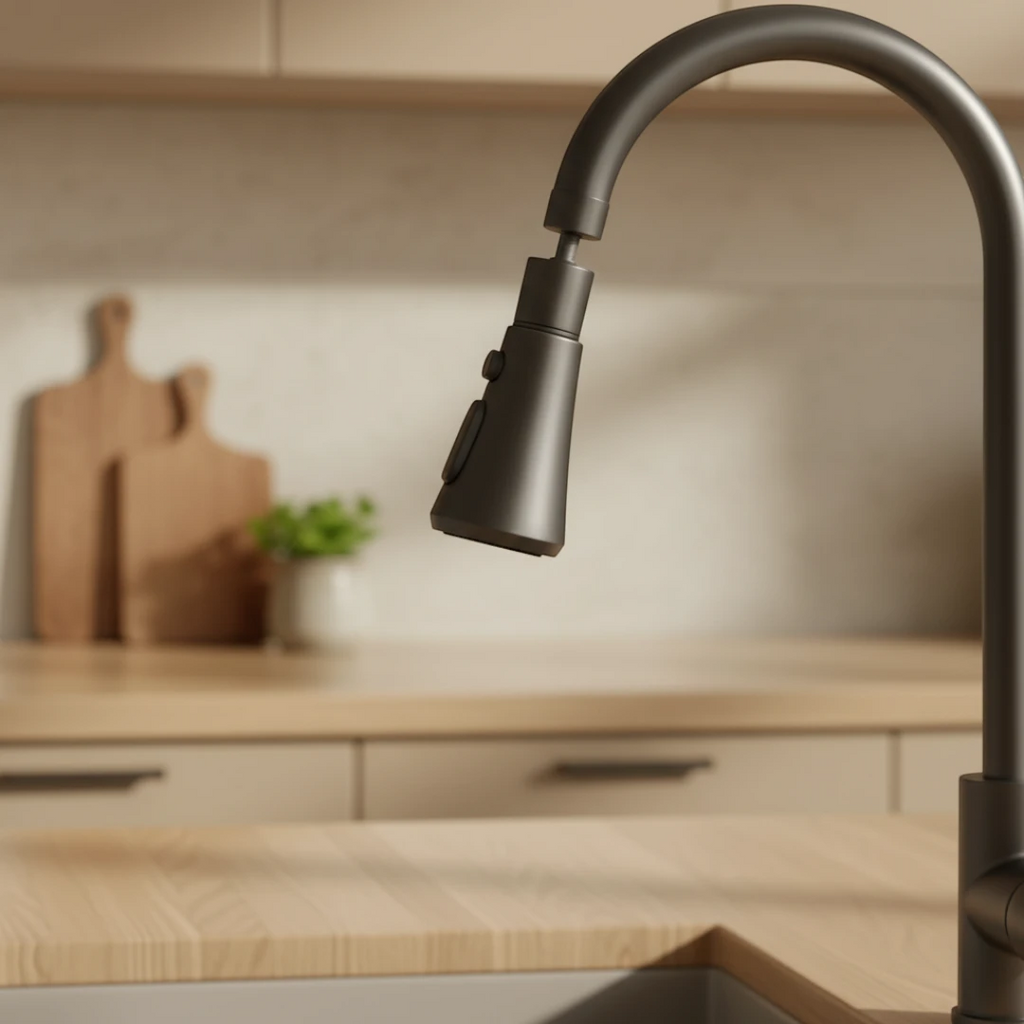 Robinet évier cuisine cascade douchette multijet - Argenté