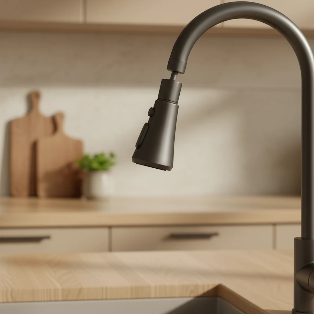 Robinet évier cuisine cascade douchette multijet - Argenté