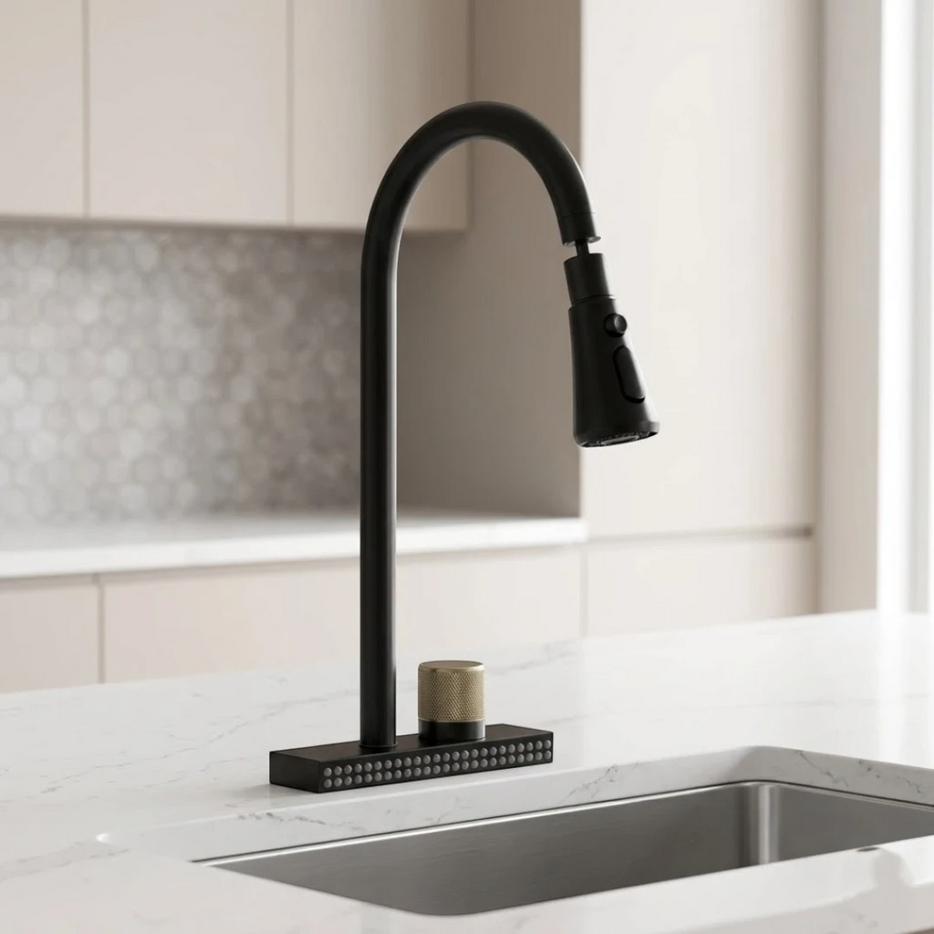 Robinet évier cuisine cascade douchette multijet - Noir