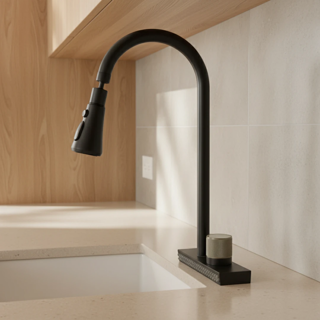 Robinet évier cuisine cascade douchette multijet - Noir