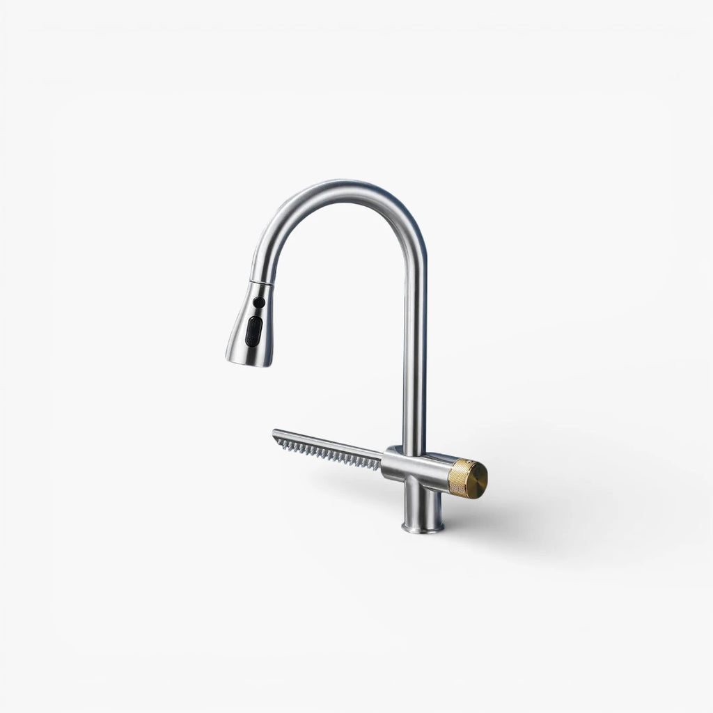 Robinet évier cuisine cascade flexible douchette - Argenté - Laiton