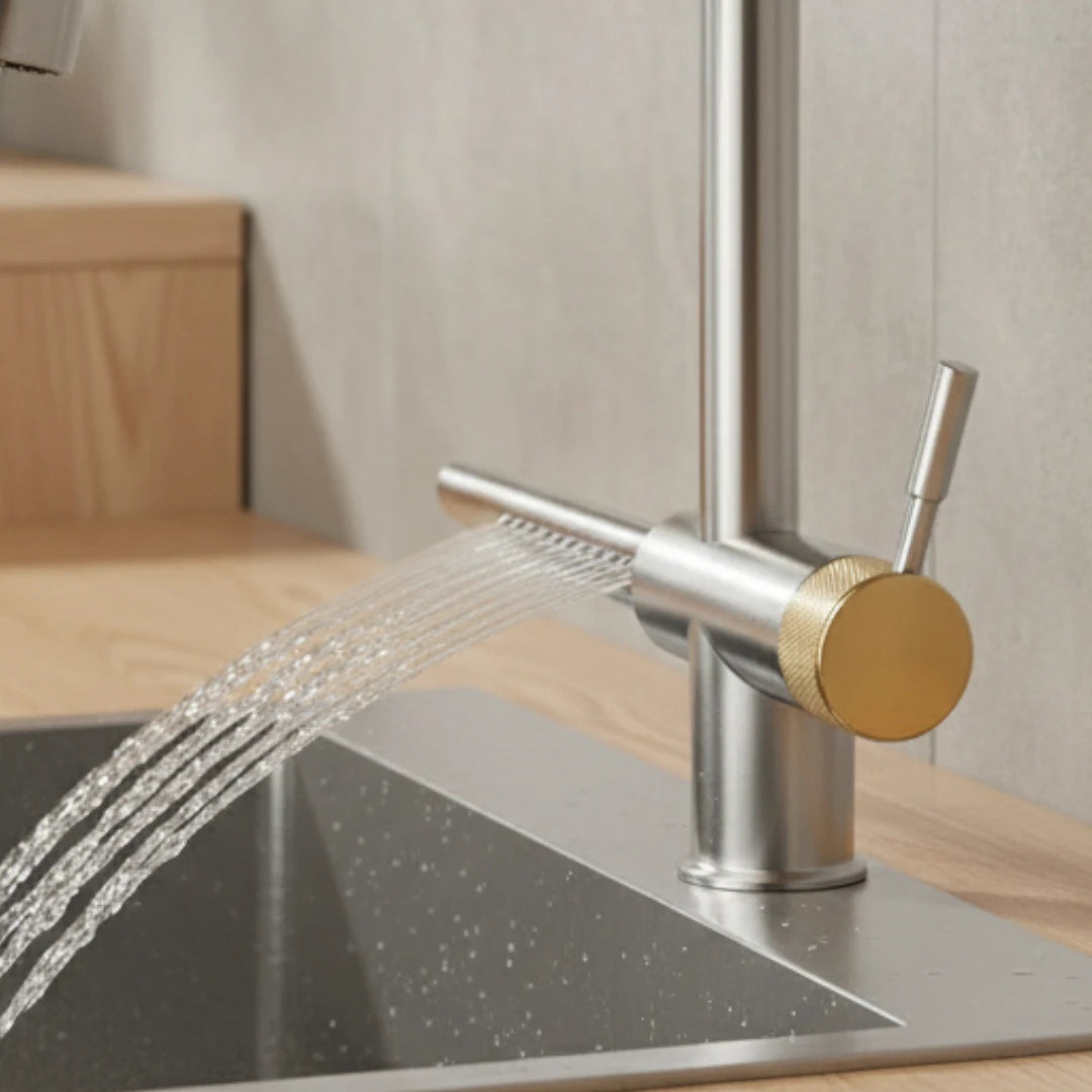 Robinet évier cuisine cascade flexible douchette - Argenté - Laiton