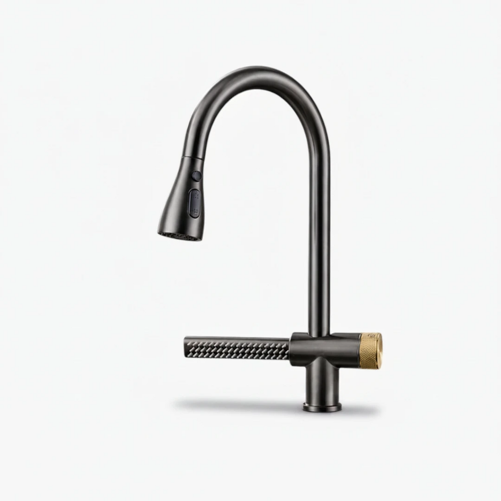 Robinet évier cuisine cascade flexible douchette - Noir - Laiton
