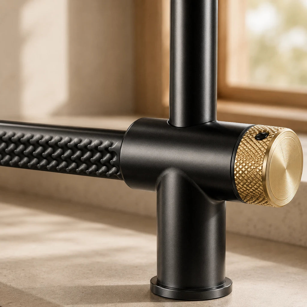 Robinet évier cuisine cascade flexible douchette - Noir - Laiton
