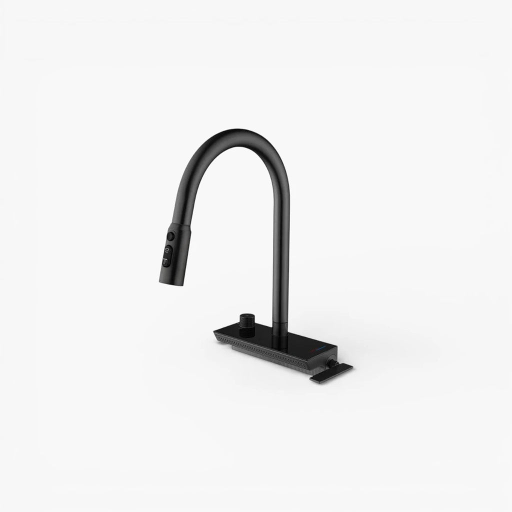 Robinet évier cuisine cascade flexible douchette affichage numérique - Noir