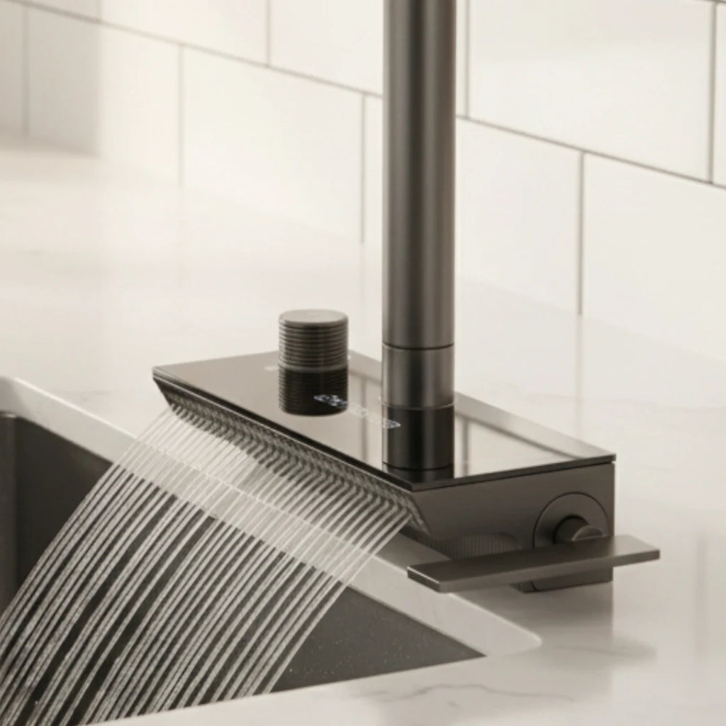 Robinet évier cuisine cascade flexible douchette affichage numérique - Noir