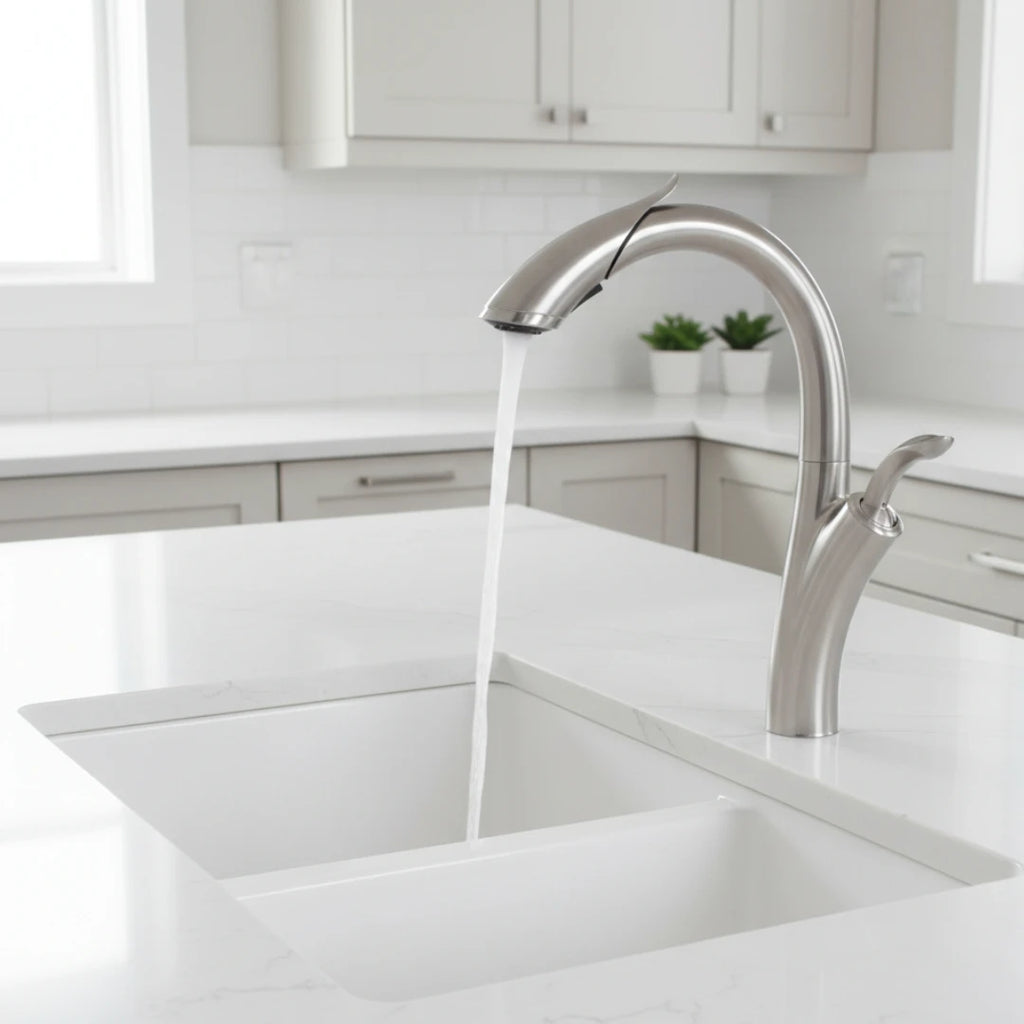 Robinet évier cuisine design flexible douchette - Argenté - Laiton
