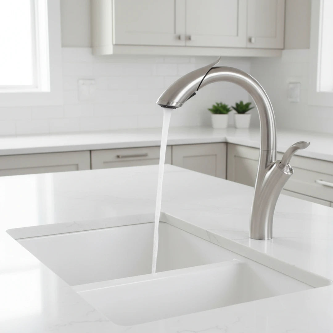 Robinet évier cuisine design flexible douchette - Argenté - Laiton