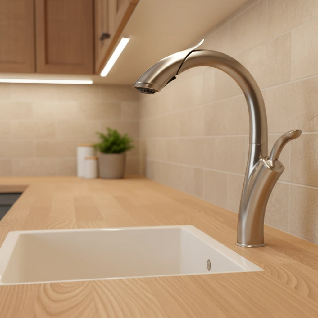 Robinet évier cuisine design flexible douchette - Argenté - Laiton