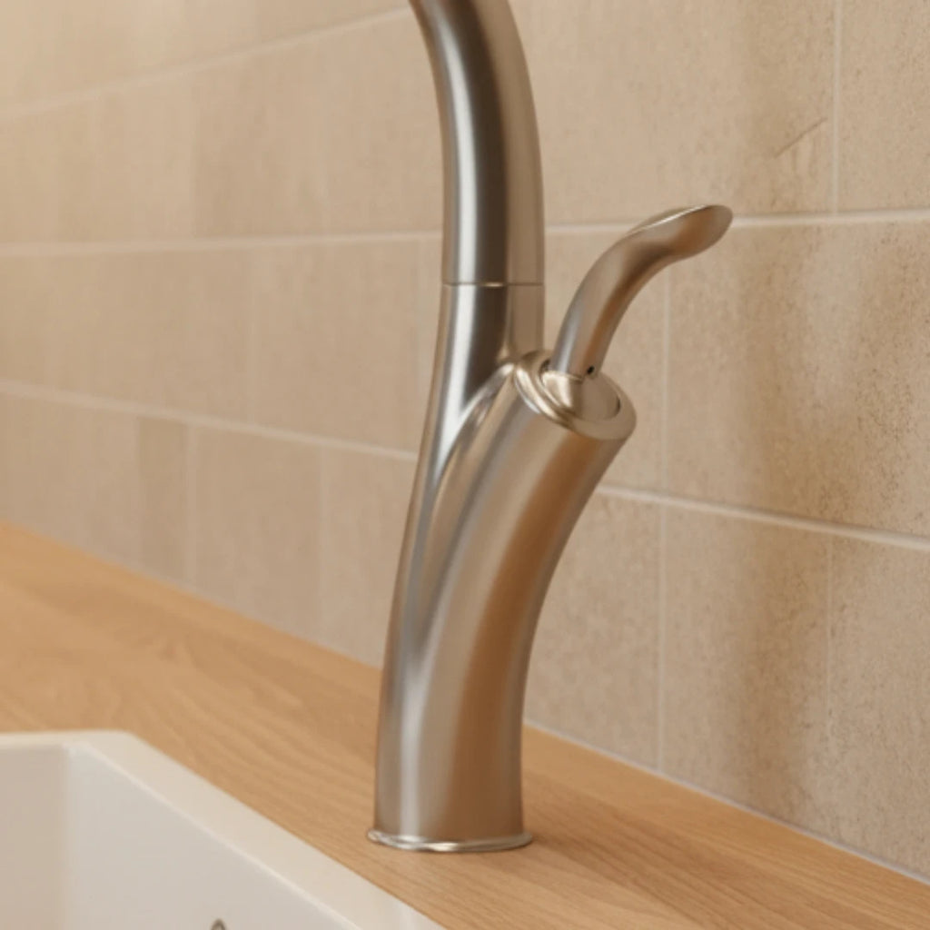 Robinet évier cuisine design flexible douchette - Argenté - Laiton