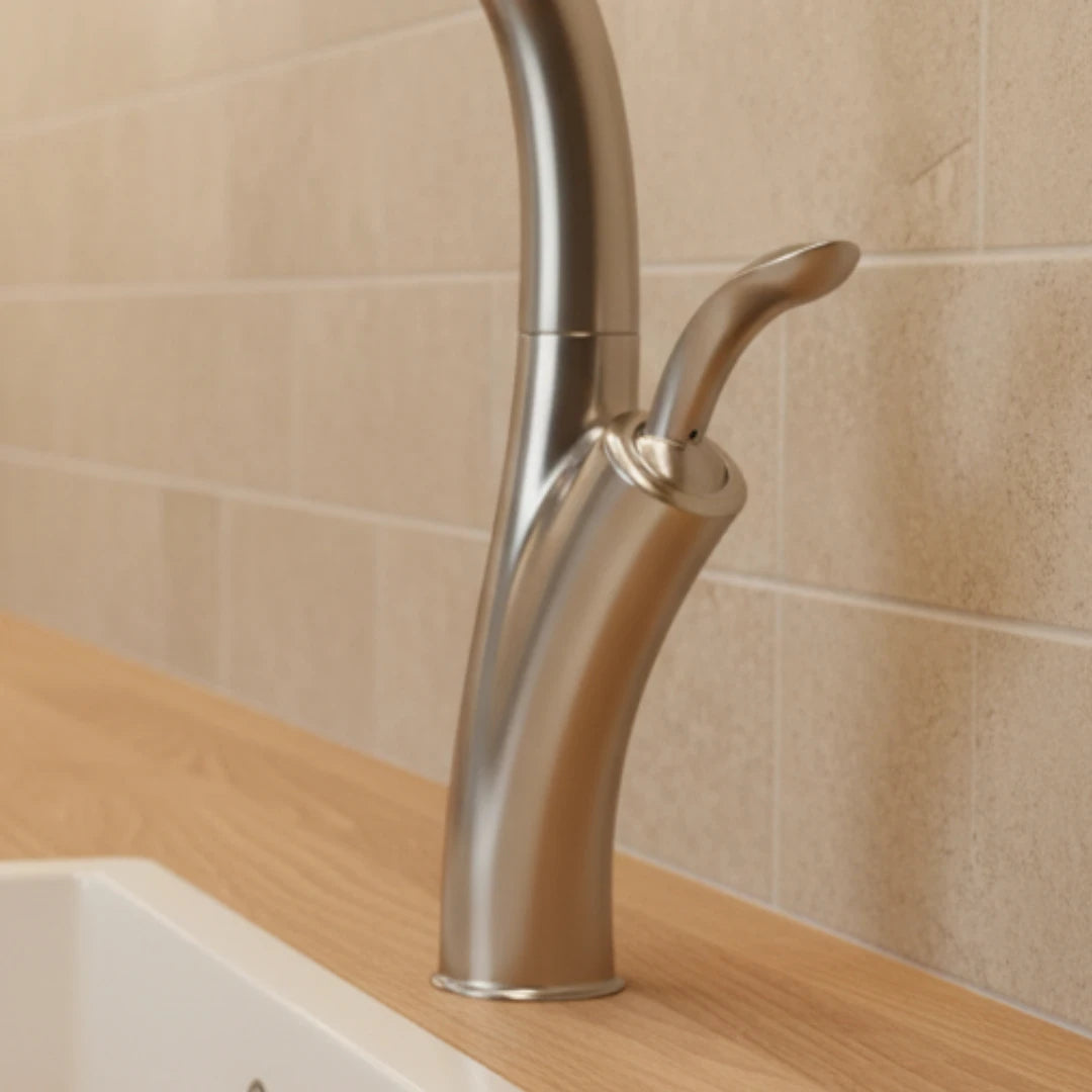 Robinet évier cuisine design flexible douchette - Argenté - Laiton