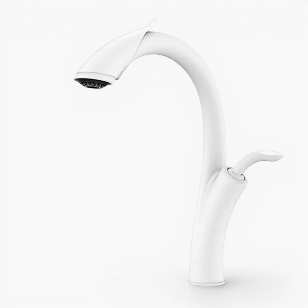 Robinet évier cuisine design flexible douchette - Blanc - Laiton