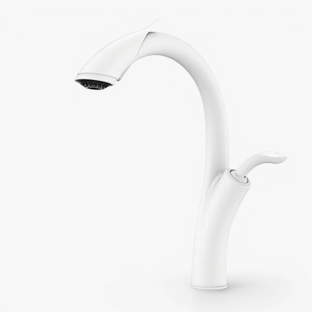 Robinet évier cuisine design flexible douchette - Blanc - Laiton