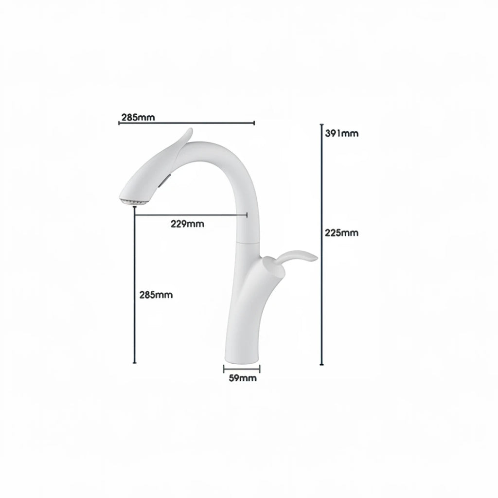 Robinet évier cuisine design flexible douchette - Blanc - Laiton