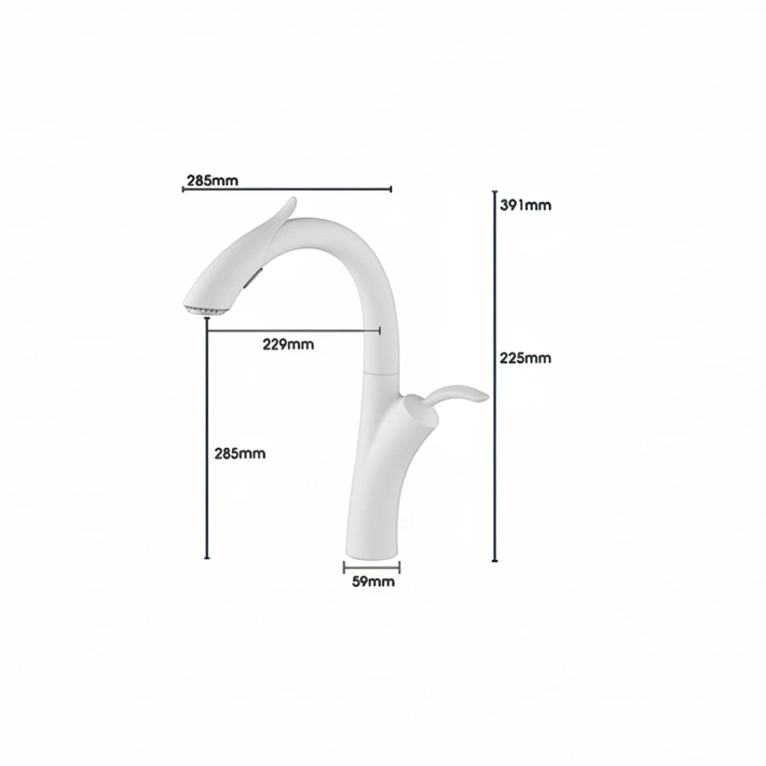 Robinet évier cuisine design flexible douchette - Blanc - Laiton