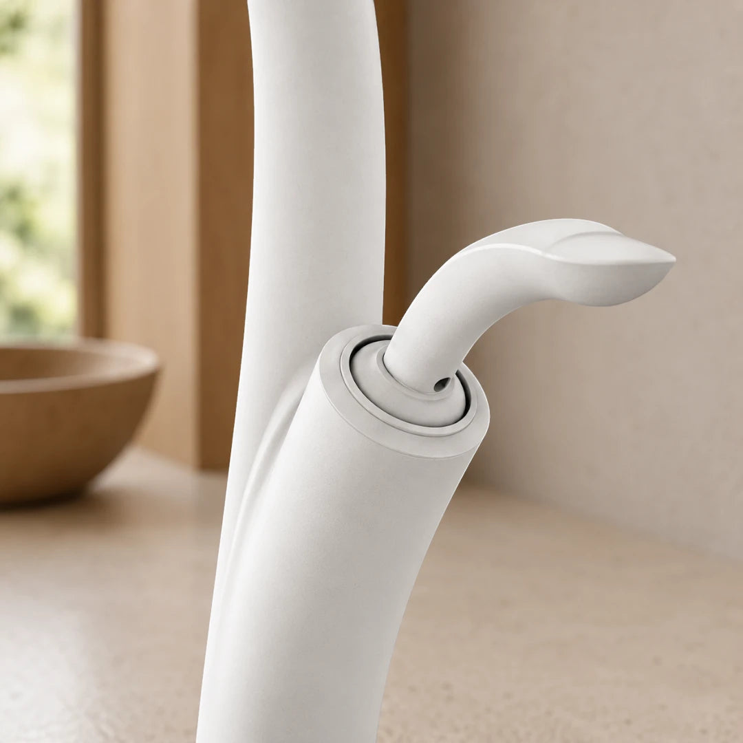 Robinet évier cuisine design flexible douchette - Blanc - Laiton