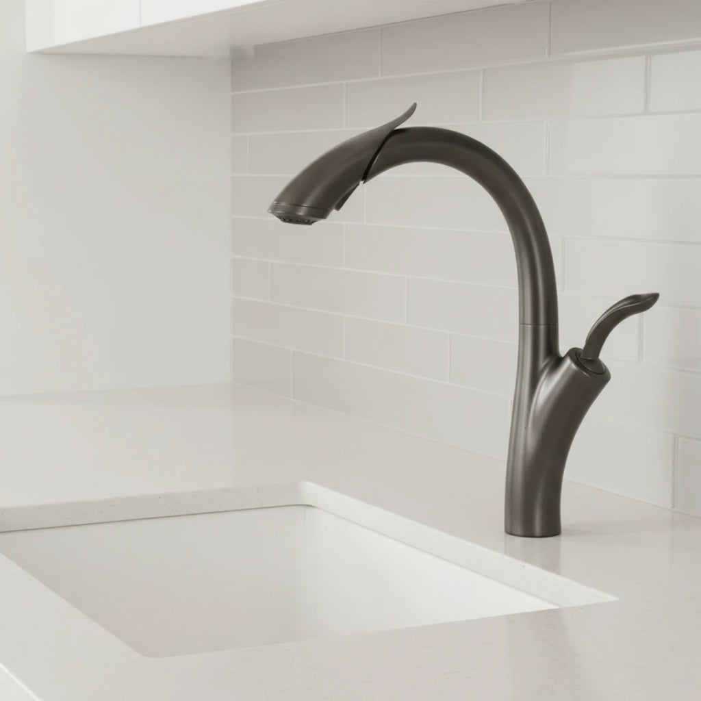 Robinet évier cuisine design flexible douchette - Noir - Laiton